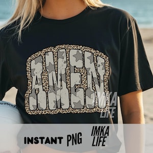 Amen Christian Leopard PNG Retro Varsity Faith png Blessed Jesus Design Trending Girly Bible Quote Stars Amen Popular grace spirit Shirt png