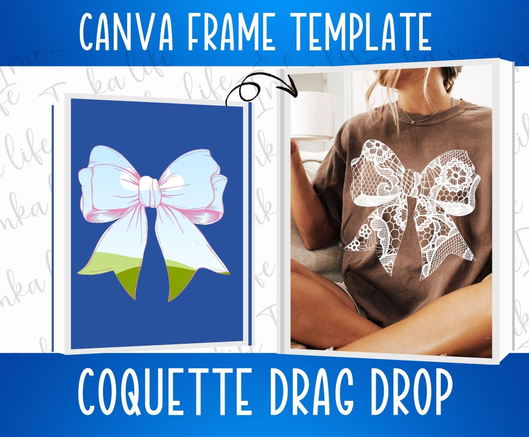 Edit Photo Frame Ribbon Canva Frame Coquette Bow Drag Drop Editable Add Picture Photo Girly ...