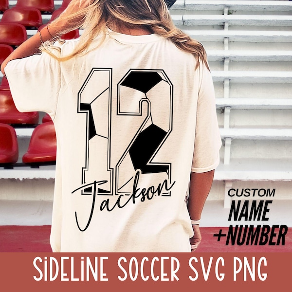 Camiseta de fútbol personalizada con nombre y número SVG PNG Fútbol personalizado SVG Jugador personalizado PNG Mascota Equipo de animadoras Diseño Banda Mamá Papá Balón de fútbol
