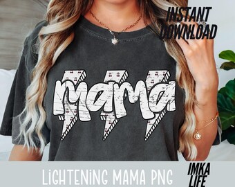 Retro Trendy Mama Mom Lightening Bolt PNG Mom Life Cherry Bow Cool Mama Vibes Shirt Print for her white grunge mama sublimination file Png