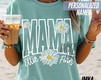 Personalized Varsity Mama PNG Custom Kids names Daisy Floral Mothers Day Gift Digital Download Trendy Design