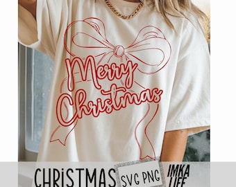 Merry Christmas Bow Svg Png Design Merry Coquette Cut File Trendy Xmas Bow Girly Festive Shirt Holiday Bow Original Retro Ribbon Christmas