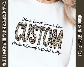 Leopardo, nombre personalizado PNG, abuela o mamá, estampado de guepardo, regalo personalizado para el Día de la Madre, para mamá, nietos, niño, nombre del niño, corazón