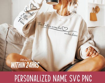 Personalized Grandma Mama Design SVG PNG This grandma wears heart sleeve SVG Custom Love Heart Grandkids children names custom mom gift