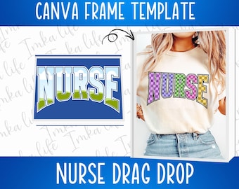 Nurse Varsity Arched Canva Frame Customizable Drag Drop Design Edit own Interior hospital aid carer POD commercial use Trendy Arched Font
