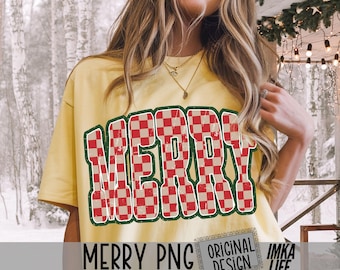 Retro Merry PNG Checkered Christmas Xmas Digital Shirt Design Preppy Trending Merry Christmas Varsity Pink Green Red Popular Grunge digital