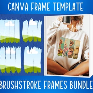 Pennellate Canva Frame Template Bundle Messy Paint Modificabile per foto Immagini Effetto sbiancante Design usurato Personalizzato per magliette e bicchieri