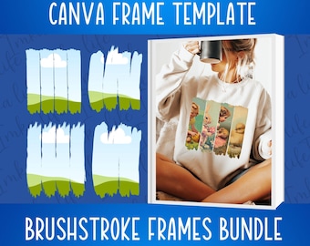 Brushstrokes Canva Frame Template Bundle Messy Paint Editable for photos Images Bleach effect Distressed Design Custom for shirts tumblers