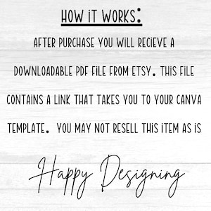 May include: White background with black text that reads "HOW IT WORKS:" followed by instructions on how to use a downloadable PDF file from Etsy. The text also includes "Happy Designing."