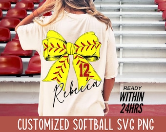Softball Coquette Personalized SVG PNG Custom Name Jersey Number Svg Game day Cut svg Mascot Cheer Squad Bow Sideline Design Thats my Girl
