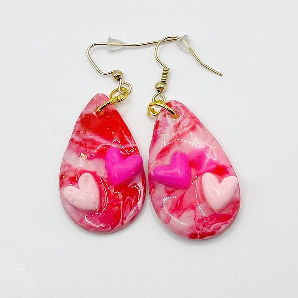 Handmade Valentines Day Heart Polymer Clay Dangling Earrings Gift for Mom Valentine Gift Personalized Jewelry