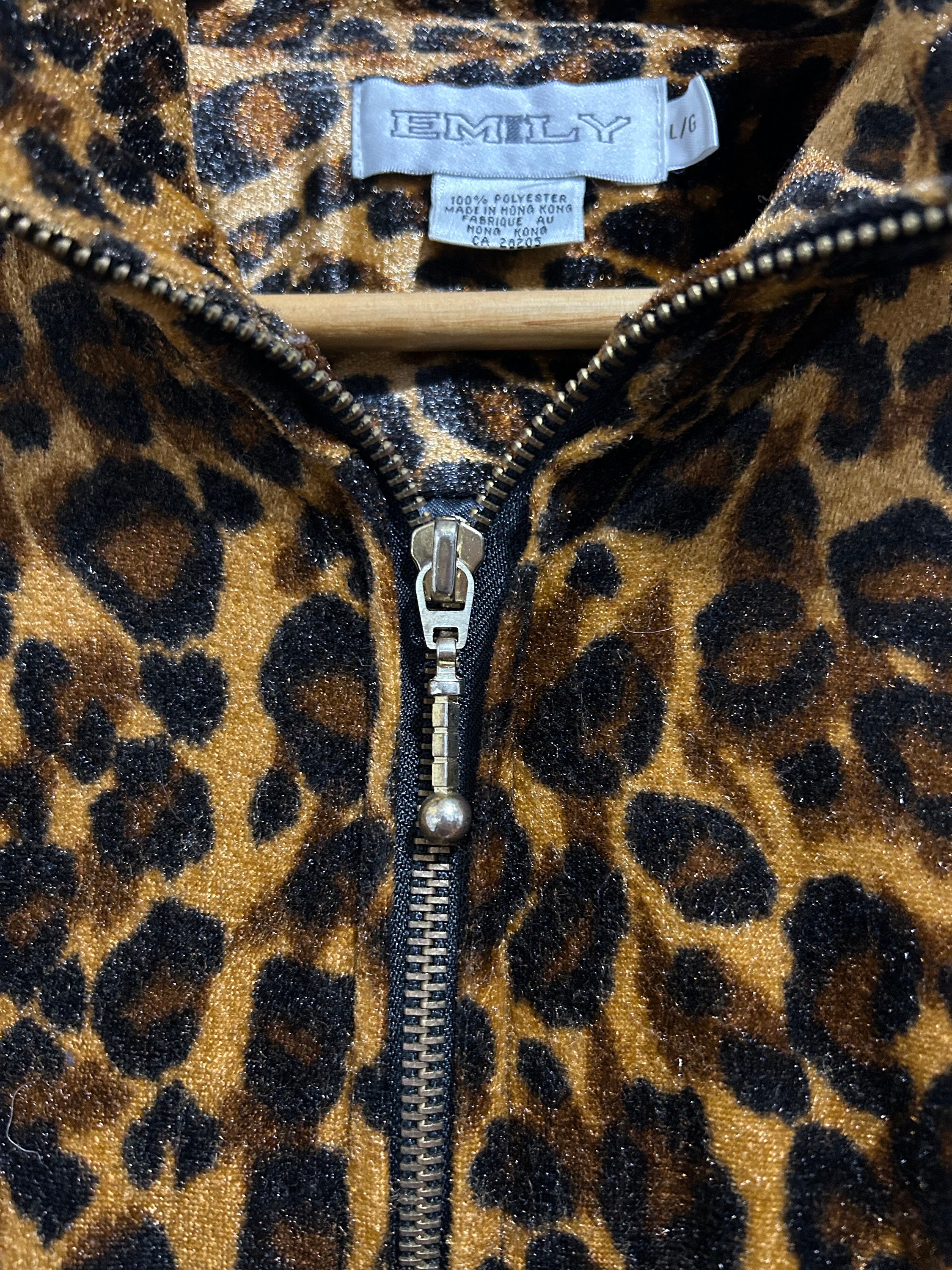 Vintage Velour Leopard Print Jacket 90s Size L - Etsy