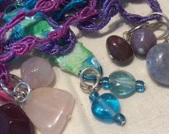 Natural Gemstones & Glass beads on Ribbon-Set of 3