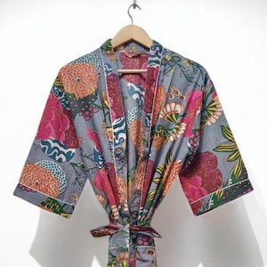 Cotton Kimono Robe Dressing Gown, wedding robe Block Print Bridesmaid Robe, Summer Nightwear bathrobe beachwear women gifts floral Print