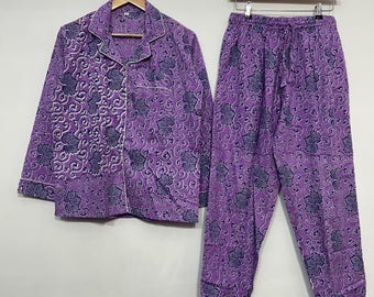 Handmade Cotton Pajama Set for Women | Soft Block Print Nightwear | Gift for Her