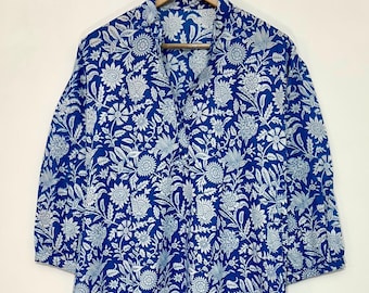 Handmade Cotton Floral Maxi Dress: Blue Boho Loungewear