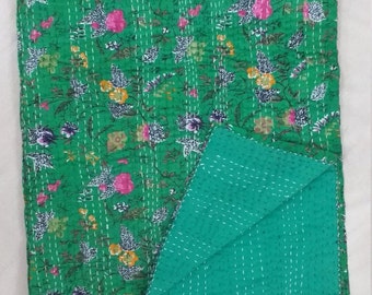 Indische Handgemacht Kantha Quilt Blumendruck Quilt, Baumwolldecke werfen, Bohemain Kantha, Bettdecke, doppeltes Bettlaken, Königin Quilt, einzigartiges Geschenk