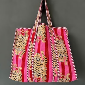 Tiger Print Baumwolle, 4 Kaufen Get 1 Gratis, Reversible Große Multicolor Floral Einkaufstasche Umweltfreundlich Nachhaltig Einkaufen Weihnachtsgeschenk