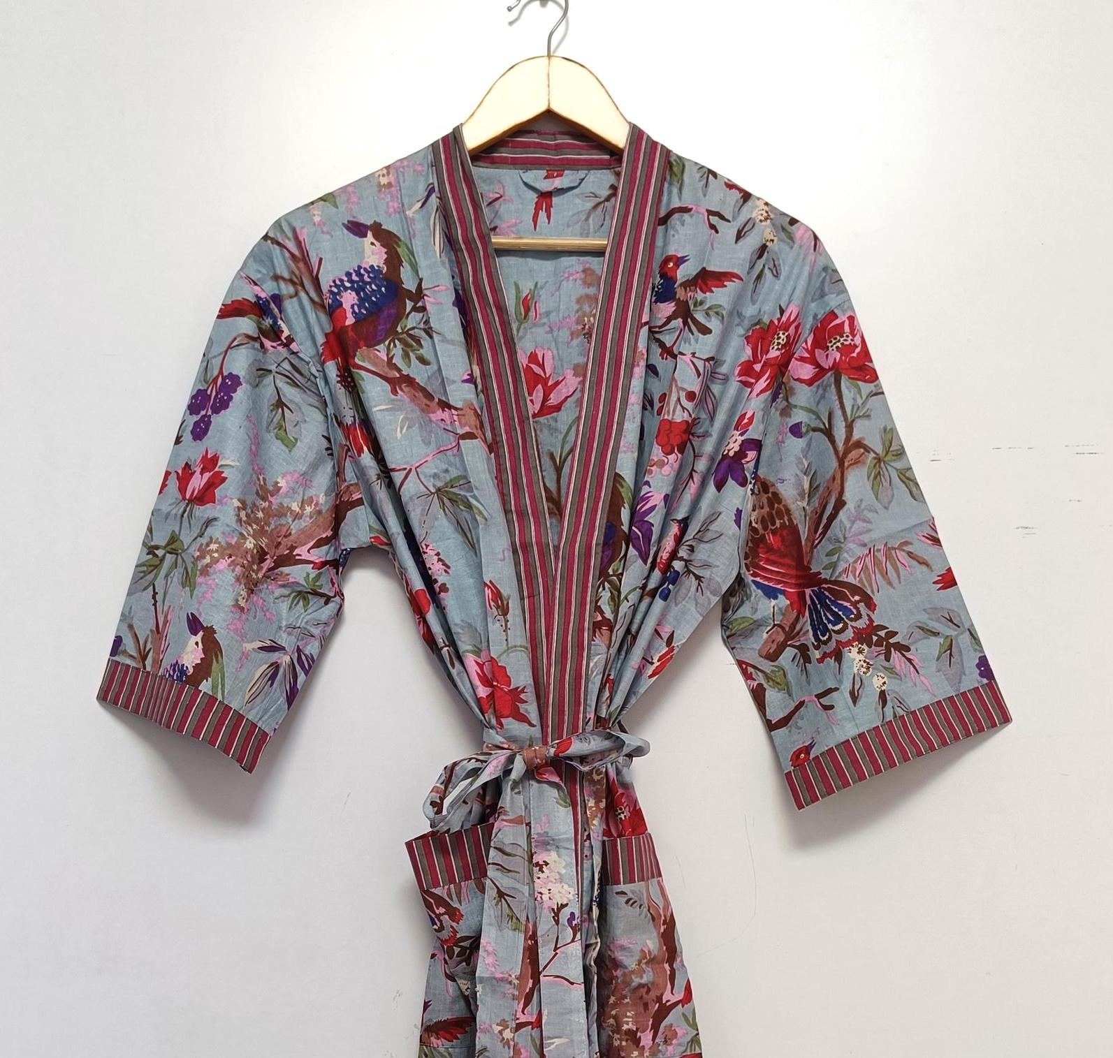 Floral Cotton Kimono Robe: Lightweight Boho Sleepwear