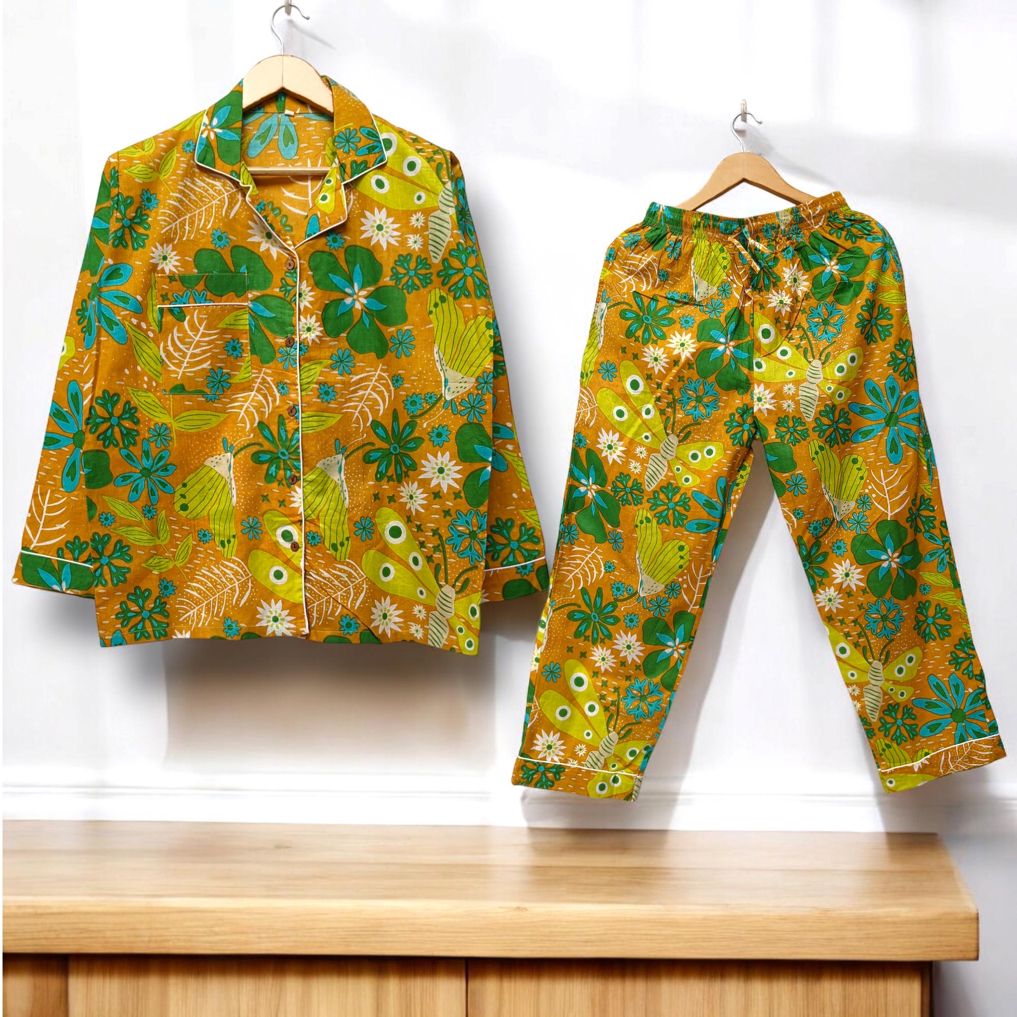 Hand Block Printed Cotton Pajama Set: Floral Sleepwear