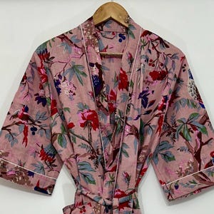 Pink Floral Cotton Kimono Robe | Handmade Dressing Gown | Boho Lightweight | Women Loungewear  | Summer Bathrobe | Resort Wear | Bridal Gift