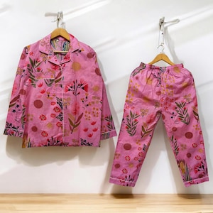 Floral Cotton Pajama Set: Pink Tunic Sleepwear