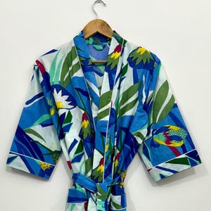 Colorful Cotton Kimono Robe | Tropical Print Bathrobe | Lightweight Loungewear | Women’s Summer Robe | Boho Beach Cover Up | Bohotextilein