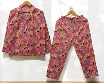 Handmade Cotton Pajama Set: Bird Print Women&#39;s Sleepwear