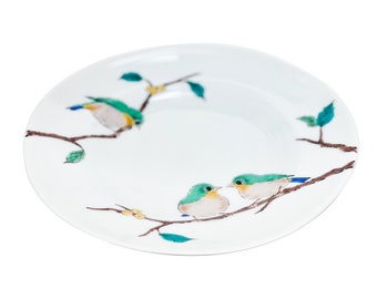 GLOBALPORCELAIN Japanese Porcelain Dish Kutani-Ware No.6 19cm Love Bird 2023027