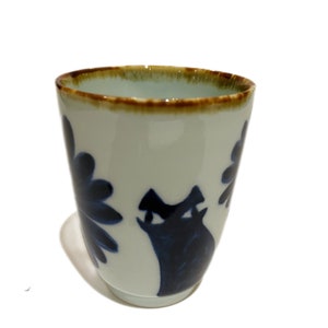 Japanese Hand Painted Ceramic High Tea Cup, Blue Cat, Hasami Yaki, Tea Lover Gift , handmade gift 7.1*8.9cm 2023325 GLOBALPORCELAIN