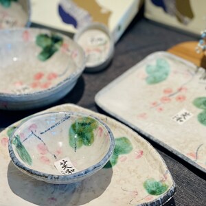Japanese Banko-yaki Hand Painted Rectangular  | Oval  | Triangular  |  Ceramic Plate | Lotus Flower | Made in Japan