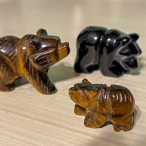 Crystal Carved Bear: Polished Tiger's Eye, Amethyst, Rose Quartz, Sodalite
