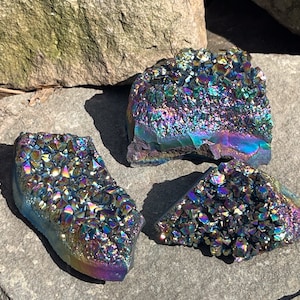 Titanium Aura Amethyst Cluster: Rainbow Flame Aura Crystal