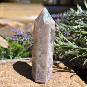 Pink and Green Natural Polished Flower Agate Tower