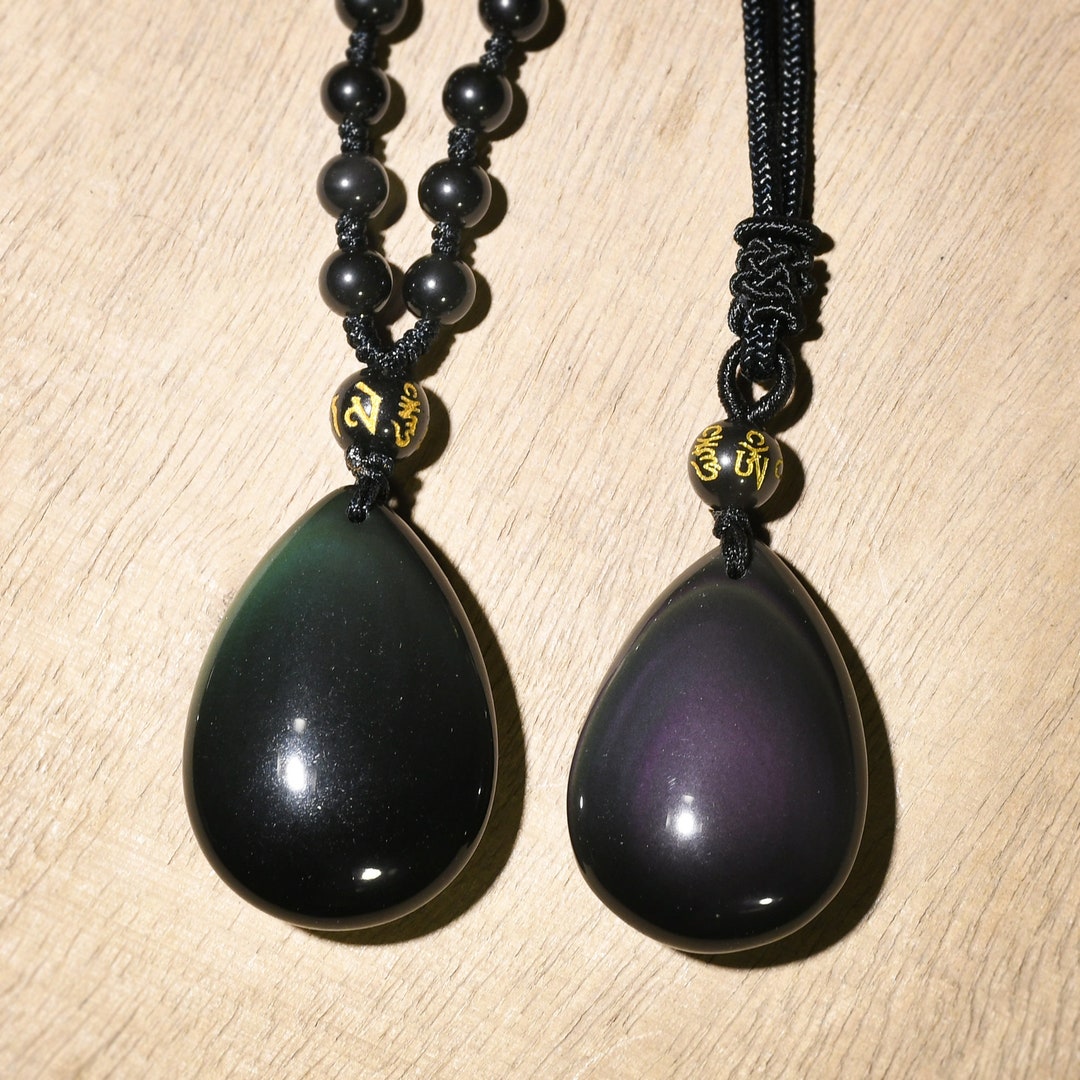 Black Obsidian Necklace Natural Obsidian Drop Pendant Etsy