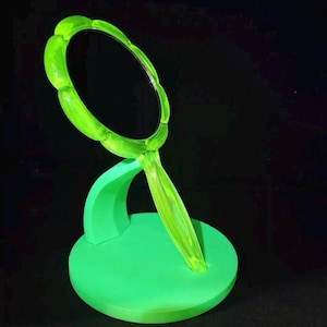 Uranium glass Vaseline glass Mosser brand new old stock with stand