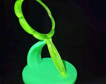 Uranium glass Vaseline glass Mosser brand new old stock with stand