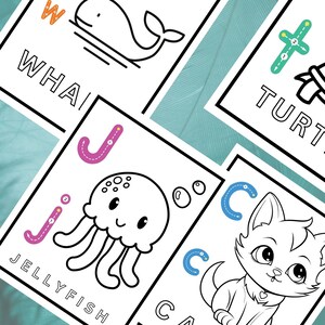 Printable Alphabet, 26 Tracing, Letters, Animals coloring pages, Phonics, Instant download, Kindergarten worksheets, kids digital download
