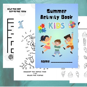35 Summer Kids Activities, kids activity 6-8, Camp Activity, Coloring Pages, Connect Dotes, Mazes, I Spy, Printable, Digital download, Vol.1