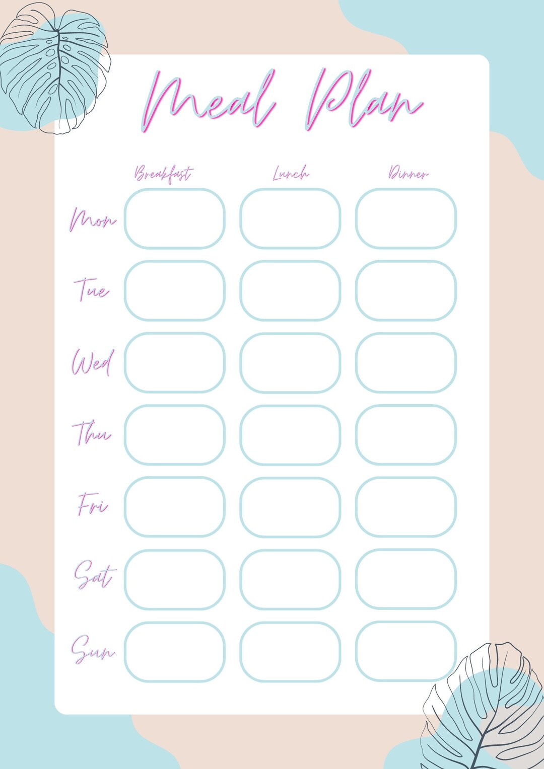 Simple Meal Plan Template - Etsy