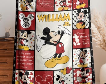 Manta personalizada de Mickey y sus amigos, regalo de dibujos animados para niños y niñas, manta personalizada de Mickey Mouse con nombre, manta de Mickey Mouse