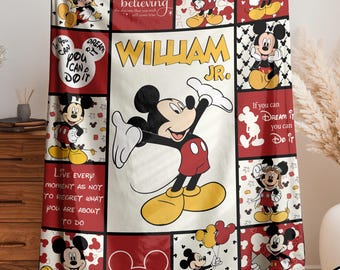 Manta personalizada de Mickey y sus amigos, regalo de dibujos animados para niños y niñas, manta personalizada de Mickey Mouse con nombre, manta de Mickey Mouse