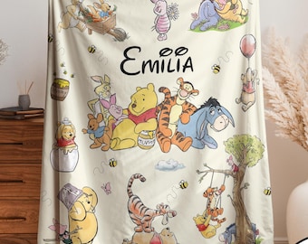 Manta personalizada de Winnie the Pooh para niños, regalo para bebé con nombre personalizado, manta clásica de Winnie the Pooh para guardería, manta suave para niños pequeños, regalo para baby shower.