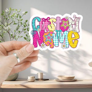 Preppy Style Custom Name Sticker/Car Magnet, Personalized Name Decal, Custom Floral Name Sticker, Colorful Floral Name, Custom Flower Name