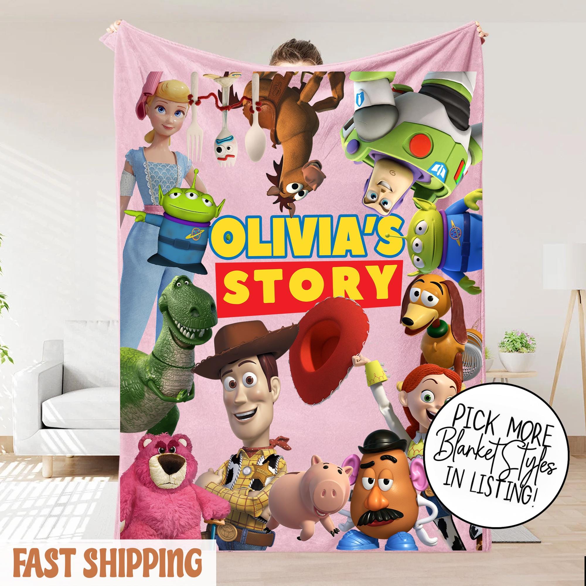 Discover Custom Toy Story Characters Blanket  Personalized Woody & Buzz Disney Kids