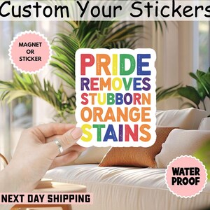 Pride Removes Stubborn Orange Stains Sticker/Car Magnet, Funny Anti Trump LGBTQ Sticker, Social Justice Gift, Progressive Pride Sticker