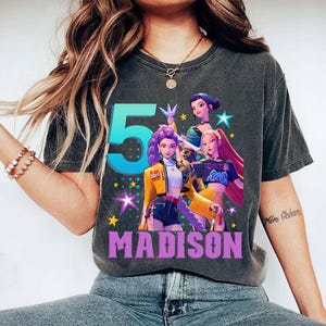 Comfort Colors® Custom Birthday Girl Huntrix Kpop Demon Hunters Shirt, Personalized Kpop Demon Hunter Tee, Birthday Girl Gift, Custom Name