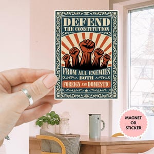 Defend the Constitution Anti Trump Sticker/Car Magnet, Protest Sticker Fight Fascism Impeach Trump Due Process Liberty and Justice for All