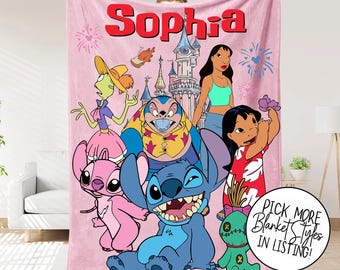 Gepersonaliseerde kindernaamdeken, steekdeken, gepersonaliseerde babydeken Lilo Stitch, babydeken aangepaste naamsteek, verjaardagscadeau