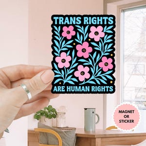 Trans Rights are Human Rights Sticker/Car Magnet, Matisse Inspired Boho Floral Transgender Pride Artsy Resistance Wildflower Lover Gift